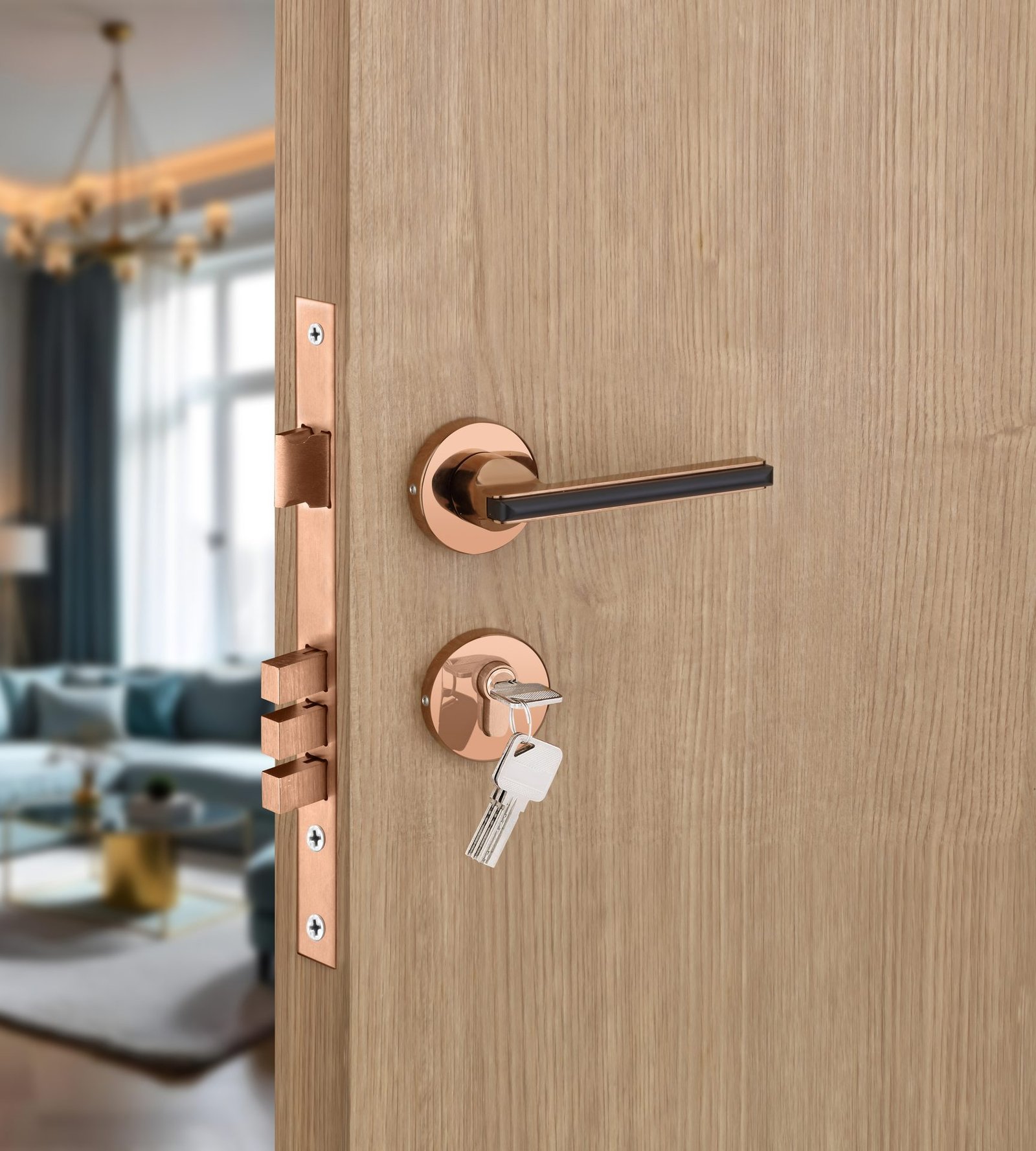 Contemporary metal lever door handle mockup